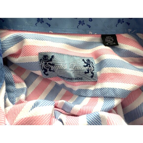 English Laundry Shirt Vintage Pink Blue Striped Button-Up Flip Cuff Size Large - Picture 6 of 6